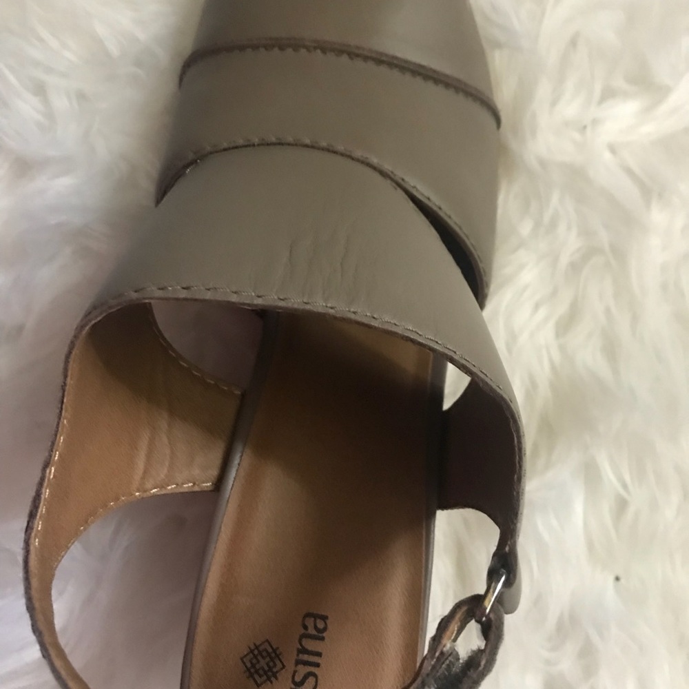 Dark Taupe Open Toe Cork Heel Sandal - Size 11 - Picture 6 of 7